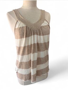 Splendid Striped Knit V-Neck Tank Top Heather Tan & White Size Large